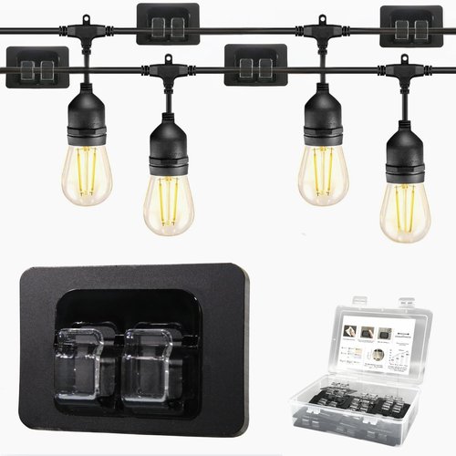 ChoiHeiy 50Pcs Hooks for Outdoor String Lights With Waterproof Adhesive Strip, Heavy Duty Christmas Light Clips for Outside, Patio Outdoor Hooks, Black
