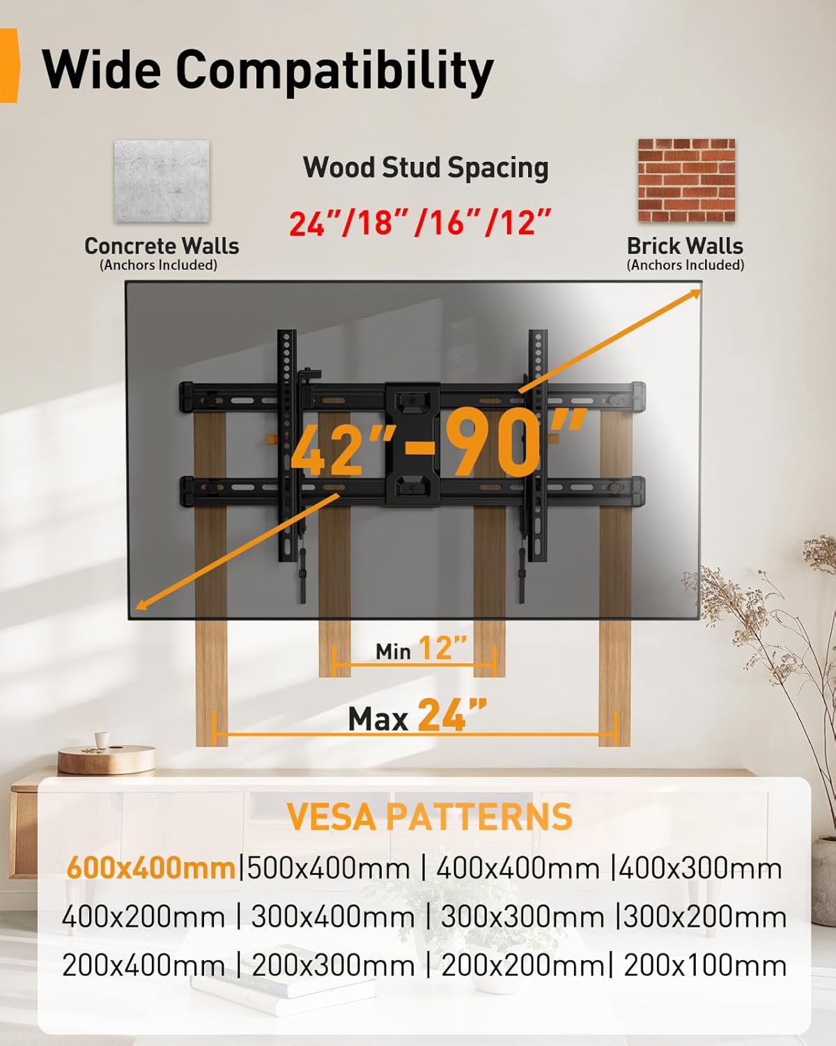 Perlegear Full Motion TV Wall Mount - Fits 42-85 Inch TVs Up to 132 lbs | Tilting Design with Leveling Adjustment