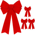 Heartome 4 PCS Christmas Tree Decorations, 12 ×18 Inches Large Red Velvet Bows for Christmas Tree, Plastic Christmas Bows, Outdoor Xmas Bows for Xmas Home Wreath Fence Railing Stairs Fireplace Decor