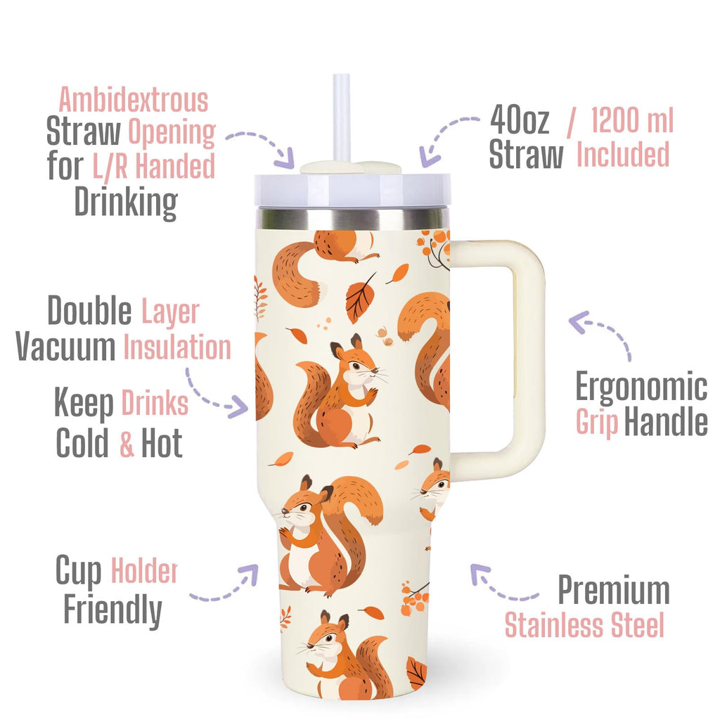 momocici 40oz Squirrels Tumbler with Handle Gifts for Women.Squirrel Lover Cups Tumbler Gifts for Women.40 oz Birthday Christmas Squirrel Cup Tumblers for Squirrels Lover.