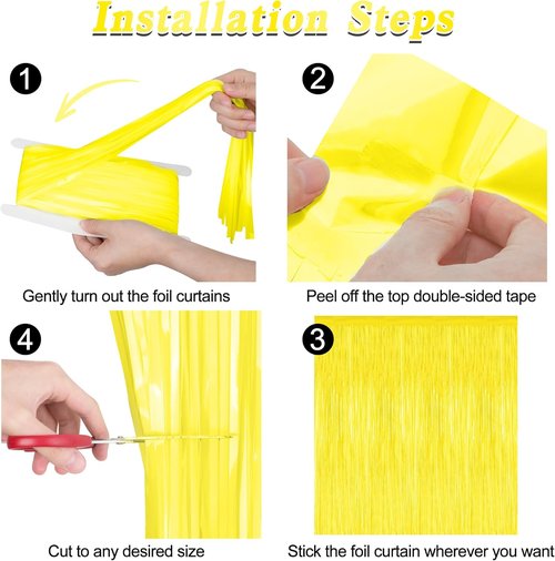 Backdrop Curtains by [Brand Name] - 2 Pack Yellow Tinsel Foil Fringe | 3.28 FT x 7.05 FT Party Decorations