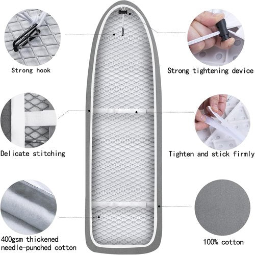 Yizunnu Ironing Board Cover and Pad,19x55 inch Extra Large and Thick Padding,Stain Resistant Heat Resistant Cotton Padding,Elastic Edge and Hook and Loop Adjustable Fastener(Leaf)