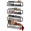 Jchccu 4 Pack Expandable Wall Mounted Shoe Rack, 17"-31" Adjustable Hanging Shoe Rack Holds 32 Pairs, Heavy Duty Metal Shoe Holder with 8 Storage Hooks, Space Saving for Entryway Closet Doorway（Black