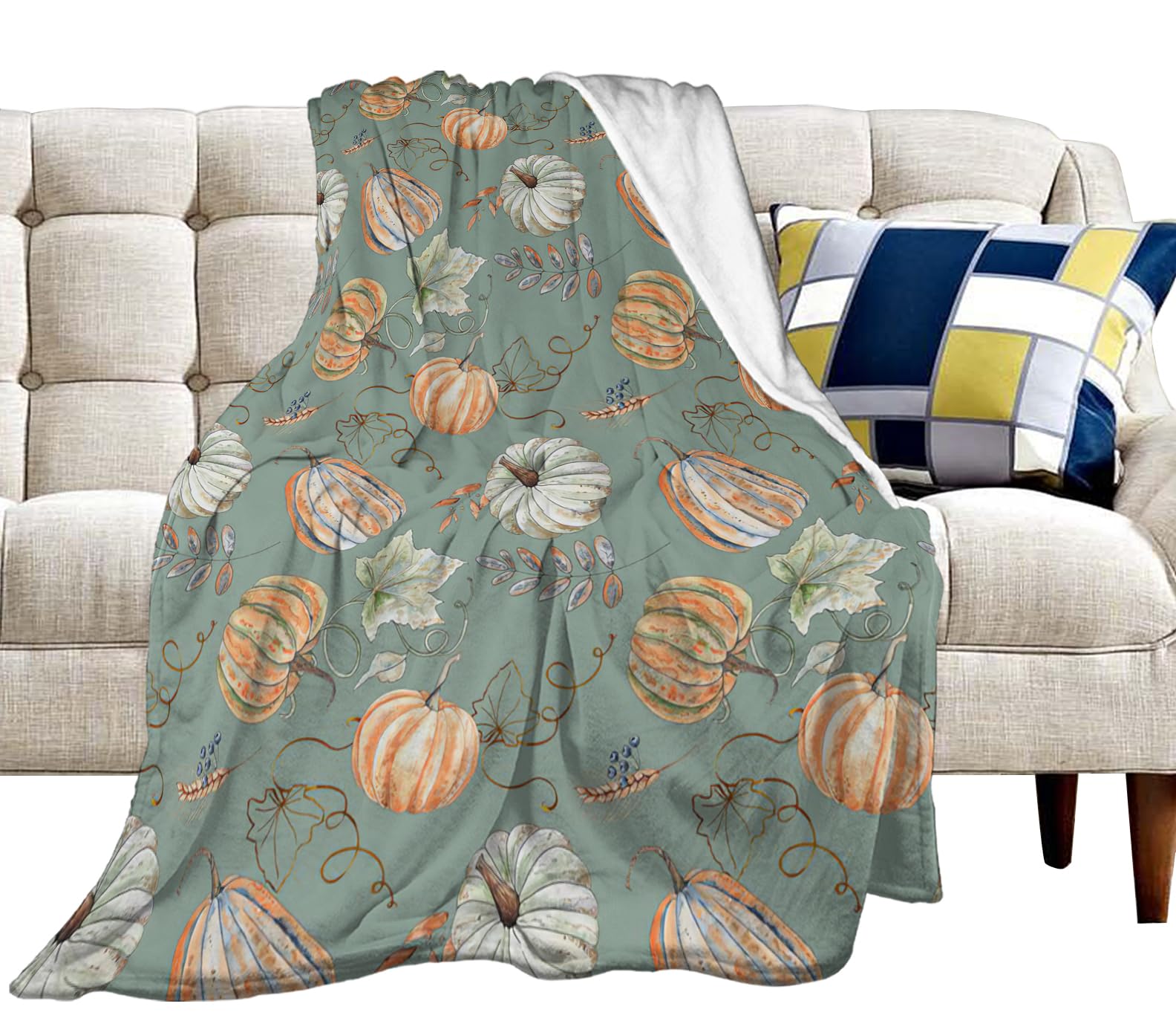 Fall Throw Blanket Fall Decor Autumn Pumpkin Leaves Flannel Fleece Blanket Gifts for Girls Boys Farmhouse Super Warm Soft Cozy Plush Lightweight Seasonal Bedding Blanket for Couch Kids Adult 50"X40"