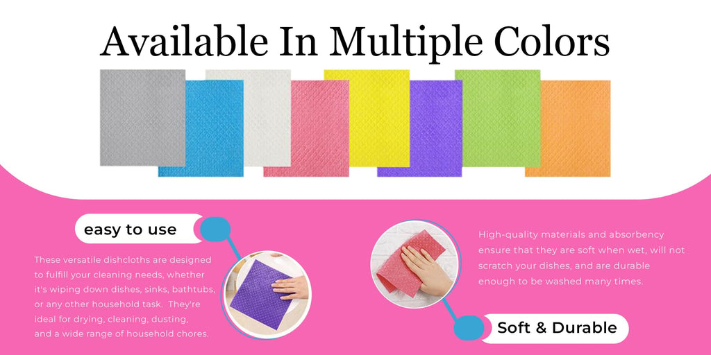 JGS STOCKIST Premium Quality Swedish Sponge Dishcloths 10 Pack for Home & Kitchen, Household Eco-Friendly Cleaning Absorbent Dish Cloth, Reusable Cotton & Cellulose Dishcloth, Washable Dish Towels