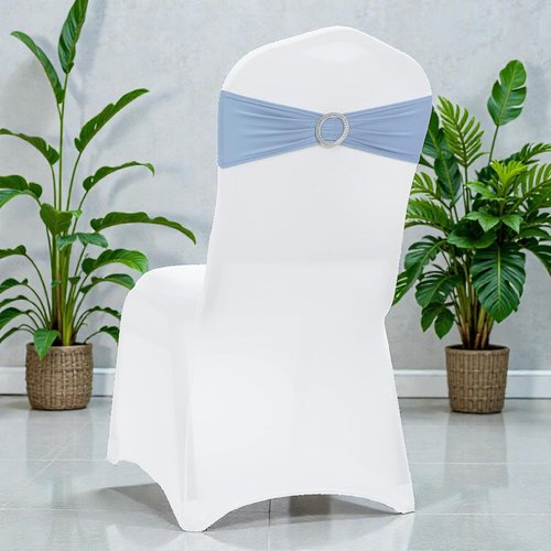 MDS Premium Spandex Chair Sashes - Stretch Chair Cover Bands with Buckle Slider | Pack of 100 - Baby Blue