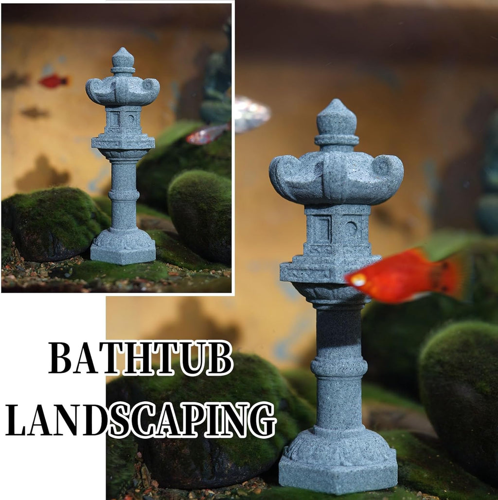 Saihisday Miniature Asian Decor - Japanese Lantern & Chinese Pagoda Statues for Fish Tank | 6pcs Set