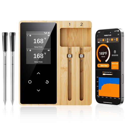 Newise Wireless Meat Thermometer Digital with 2 Probes, Long Range Bluetooth Food Thermometer with Smart APP Alerts for Cooking, Grill, AirFryer, Birthday Gifts for Men Him Husband