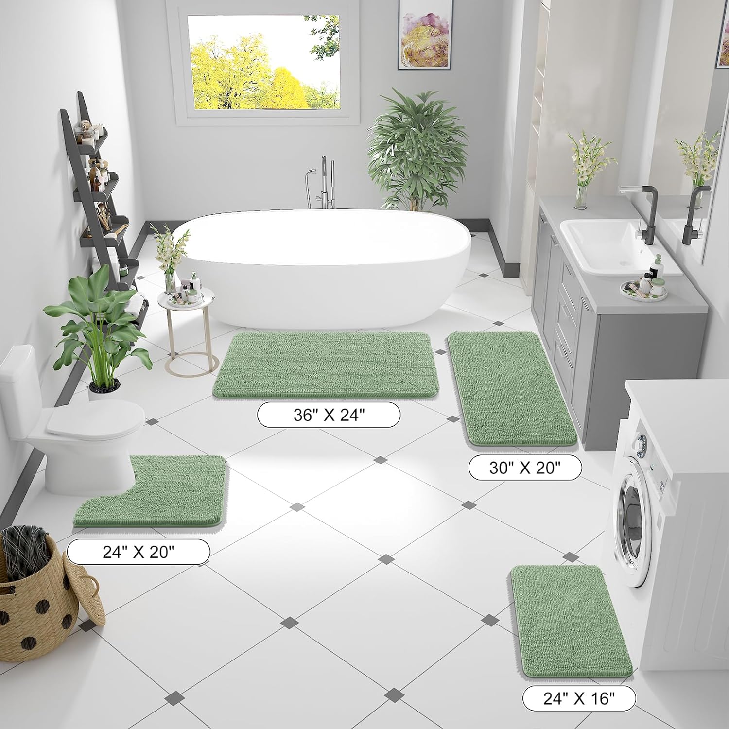 OLANLY Large Bathroom Rugs - Extra Soft Chenille Bath Mats | Quick-Dry, Machine Washable, Sage Green 40x32