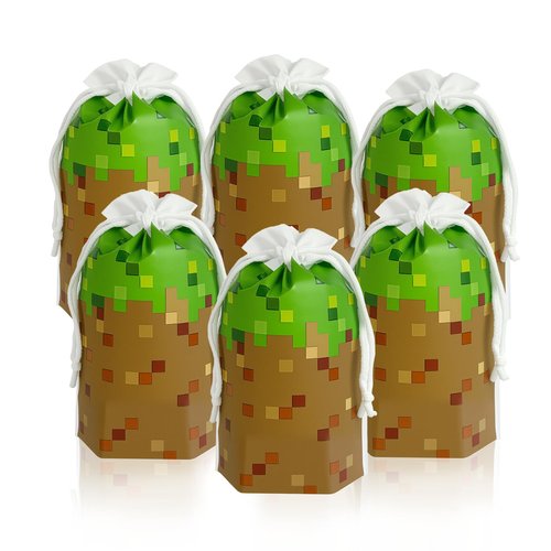 30PCS 7 x 10Inch Pixel Miner Favor Bags Pixel Themed Treat Goodie Bags for Birthday Party Supplies Video Game Party Candy Bag for Kids