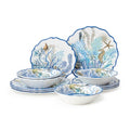 Blue Lagoon Melamine 12-Piece Dinnerware Set – Coastal Coral and Shell Design, Service for 4 – 11" Dinner Plates, 9" Salad Plates, and 28oz Bowls – Durable, Lightweight, BPA-Free, Dishwasher SafE