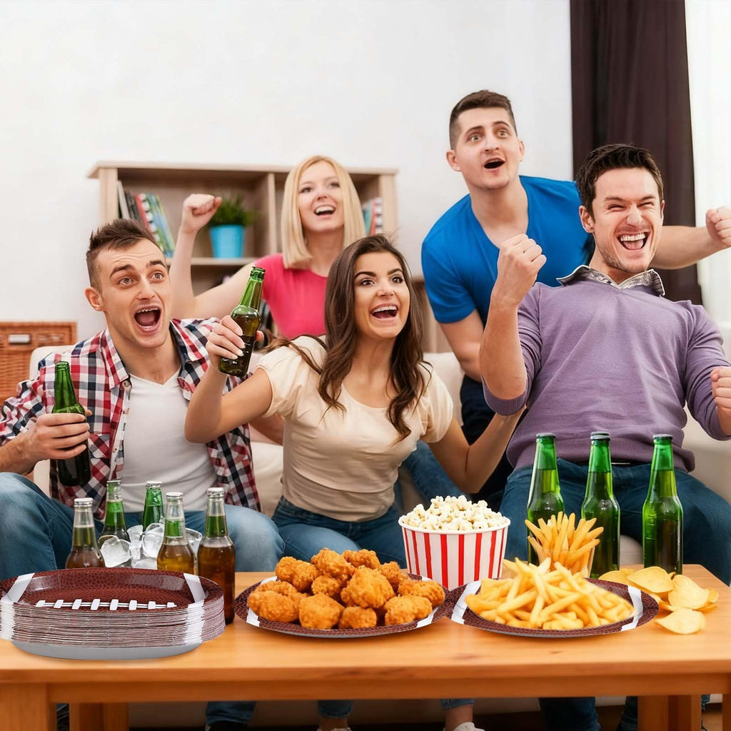 50Pcs Large Football Oval Plates 10"x12" Heavy Duty Football Food Plates Disposable Football Food Tray for Football Theme Party Supplies Sports Event Game Tailgate Carnivals Birthday Party Decorations