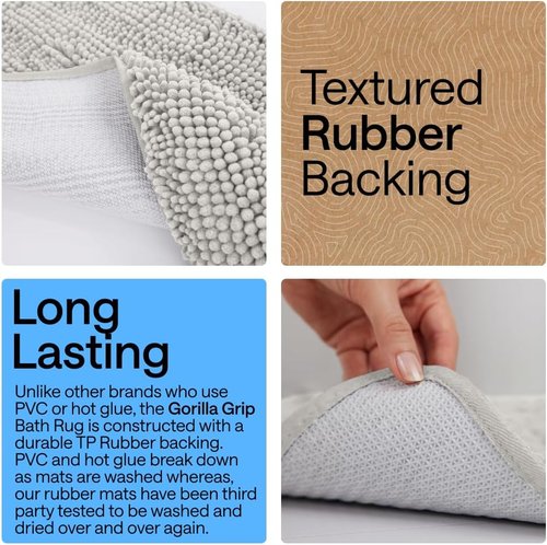 GORILLA GRIP Bath Rug Mat - Soft Absorbent Chenille | Quick Dry Microfiber, 30x20, Light Gray