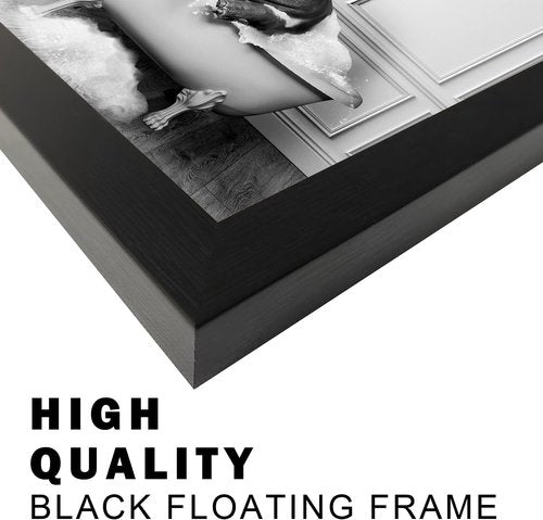Framed Bathroom Decor | Black and White Canvas Print of Cute Hippo in Bathtub - Perfect Wall Art