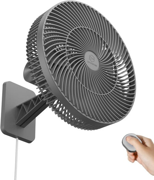 LEMOISTAR 12" Wall Mounted Fan - Remote Control, 90° Oscillation, 4 Speeds, Quiet Design | Grey