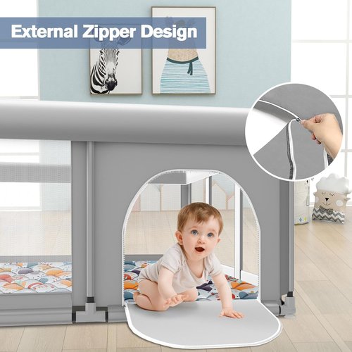 Large Baby Playpen - Sturdy Safety Play Yard with Soft Mesh & Anti-Slip Base | 74" x 50" Mat Included