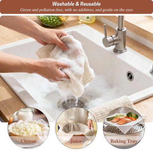 16PCS Cheese Cloths, 20 x 20 inch, Grade 100, Overlocked Edges, Ready to Use, Muslin Cheesecloth for Straining and Cooking,100% Unbleached Cotton, Reusable.