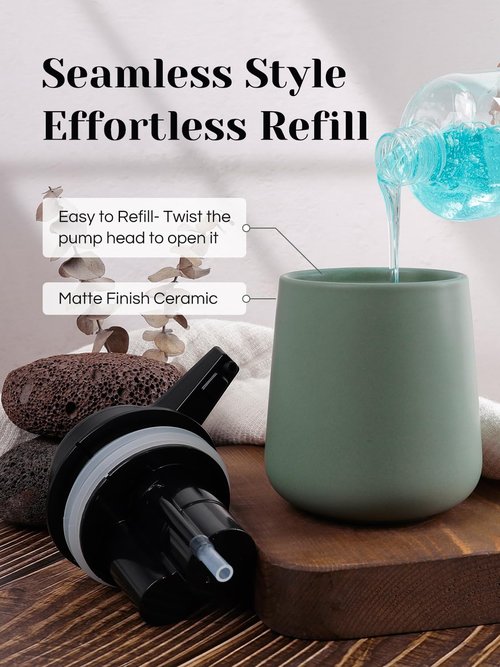 INGOFIN Automatic Soap Dispenser Touchless, Ceramic Auto Liquid Rechargeable Hand Soap Dispenser, Smart Electric Dispenser for Bathroom and Kitchen, Motion Sensor Hands-Free Soap Pump, Green