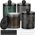 Skiennix Acrylic Qtip Holder Dispenser - 4 Pack Clear Canister Set for Cotton Swabs & Makeup Storage | Bathroom Essentials
