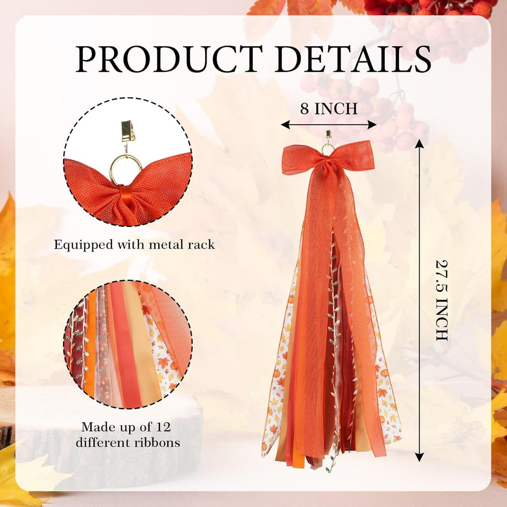 YKW 27" Fall Ribbon Wreath Bow - Large Autumn Decor with Metal Clip for Thanksgiving | 12 Layers