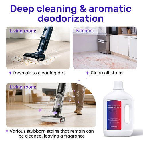Nukisa Lavender Floor Cleaning Solution 1L Compatible with Dreame Wet & Dry Vacuum and Robot， Residue & Streak Free,Suitable for All Robot Vacuum Cleaners and Wireless Wet Dry Dual-Use Vacuum Cleaners