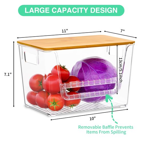 Wrrlors 2 Set Pantry Organizers,Stackable Potato and Onion Storage Bins with Bamboo Lids,Trash Bag Dispenser for 4-13 Gal Bags,kitchen Countertop Organizer for Produce or Snacks