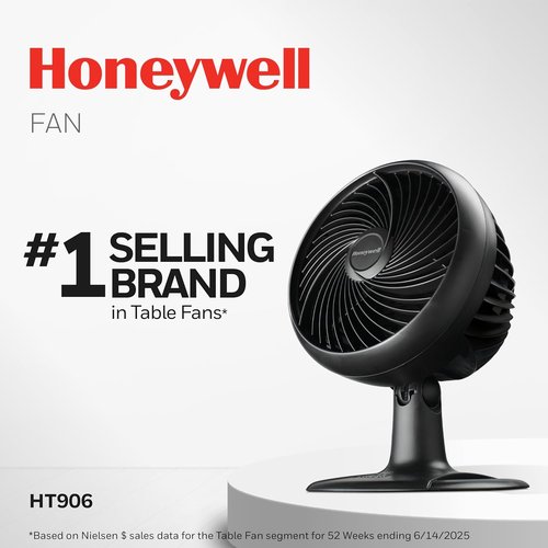 Honeywell Turbo Force Oscillating Table Fan - 3 Speed Air Circulator for Bedroom | Black, HT-906