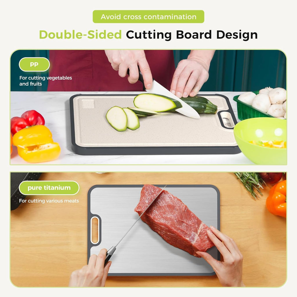 Titanium Cutting Board - Double-Sided Food Grade Pure Titanium | Easy to Clean, Large Size 18” x 12.5”
