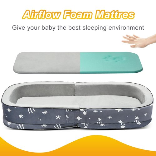 Lvimilio Portable Toddler Travel Bed, Foldable Kids Floor Bed for Home/Travel with Foam Mattres, Toddler Cot for Kids Aged 1-4, Velvet Fabric