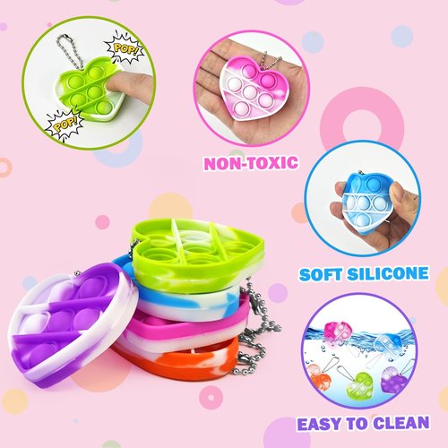 Wondrus Holiday Gifts Exchange Cards for Classroom Kids 28 Pcs, Heart Pop Fidget Toys with Keychains for Preschool Toddlers,Non Candy Party Favors Goodie Bag Stuffers for Kindergarten Boys Girls