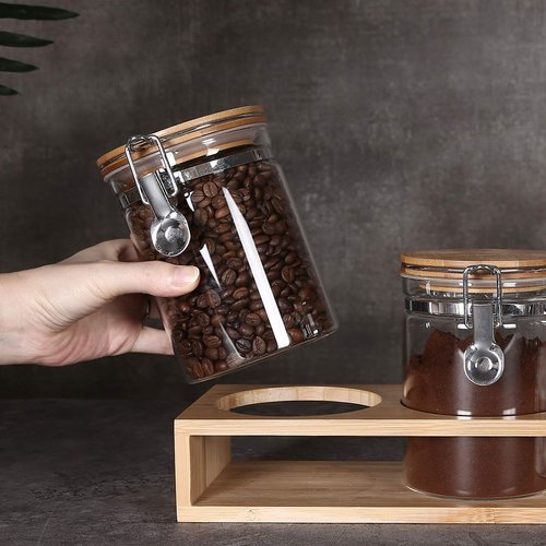 KKC Glass Storage Jars with Airtight Hinged Lids,Sealed Glass Containers for Loose Leaf Tea,Coffee Bean,Ground Coffee,Brown Sugar, Sealed Jar Canisters with Spoon for Kitchen Counter,27 Fluid-oz