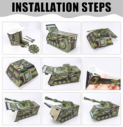 HEIPINIUYE Valentines Cards for Kids 3D Camo Tank Valentines Day Box for Kids Classroom School Gift Exchange Camouflage Army Party Supplies Valentine Mailbox with 35 Military Valentine Cards