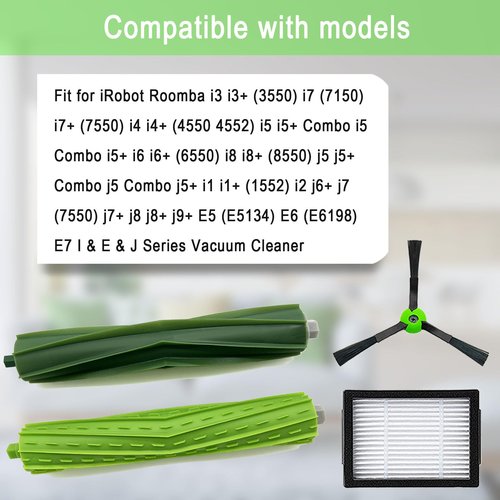 Replacement Parts for iRobot Roomba E5 E6 E7 i2 i3 i3+i4 i4+ i5 i5+ i6 i6+ i7 i7+ i8 i8+/Plus i1 E i j Series Robot Vacuum,1 sets of multi-surface roller brushes 4 filters 4 side brushes