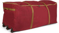Covermates Keepsakes Christmas Tree Storage Bag - Heavy-Duty Rolling Design with Wheels & Reinforced Handles - Durable Red Polyester