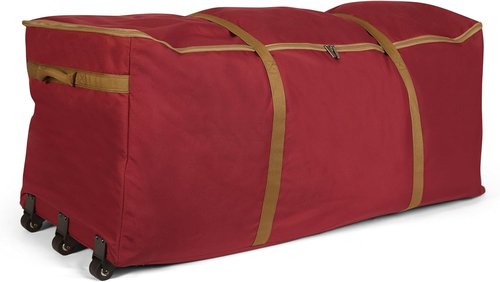 Covermates Keepsakes Christmas Tree Storage Bag - Heavy-Duty Rolling Design with Wheels & Reinforced Handles - Durable Red Polyester