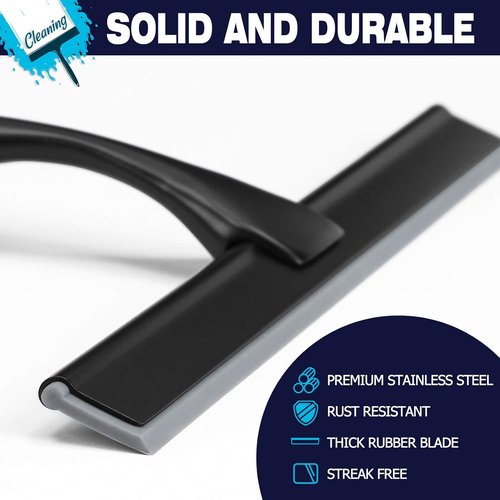 Matte Black Shower Squeegee by [Brand Name] - 10-Inch Stainless Steel for Streak-Free Bathroom & Mirror Cleaning