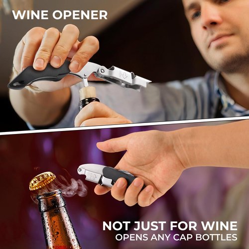 AVERZELLA Wine Key - Heavy Duty Waiter Corkscrew, Premium 420 Stainless Steel Compact Wine Opener with Double Hinged, Foil Cutter and Bottle Opener, Gifts for Servers, Sommelier, Bartenders - Black