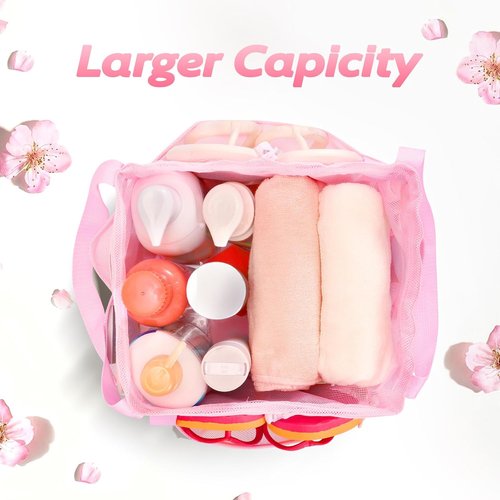 Famichan Mesh Shower Caddy - Portable Drawstring Design for College Dorms & Travel | Large Pink Bag