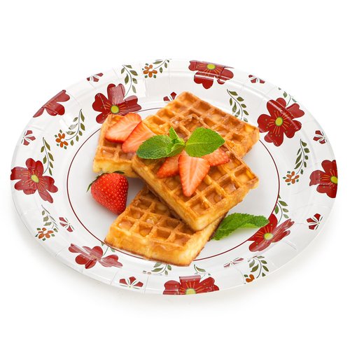 Hiceeden 9 Inch Disposable Paper Plates, 200 Count Heavy Duty Dinner Paper Plates, Holiday Plate with Red Flower Pattern for Daily Use, Soak Proof, Cut Proof, Microwavable