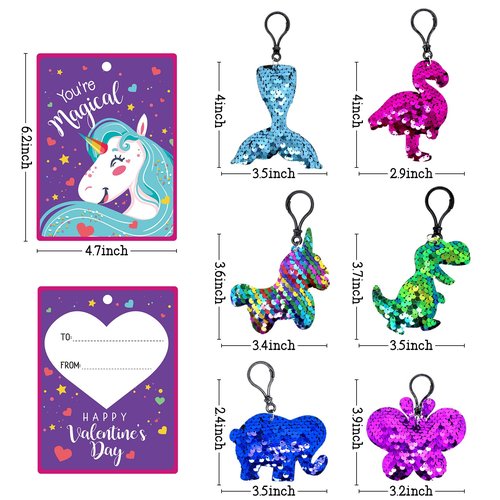 JJXUANER 30 Pack Valentines Day Gifts, Glitter Sequin Keychains with Valentines Greeting Cards, Valentine's Day Prize Party Favor, Exchange Gift