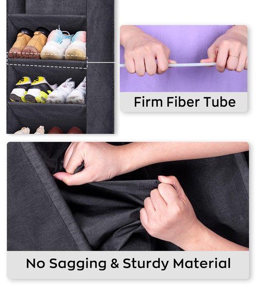 SLEEPING LAMB Over The Door Shoe Organizer for Closet with Large Deep Pockets, Narrow Shoe Rack for Door Hanging Boots Storage, Black