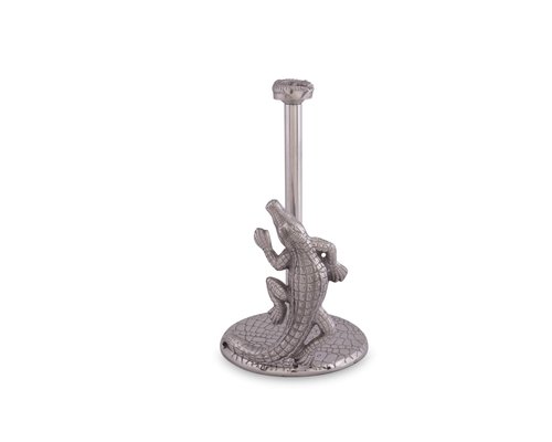 Arthur Court Designs Aluminum Alligator/Gator/Crocodile Paper Towel Holder Aluminum Metal Standing Tall on Countertop 12.5 inch Standing Tall