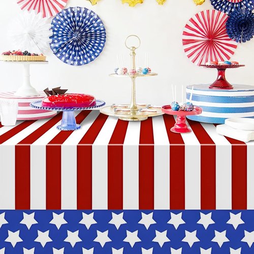 American Flag Tablecloths - 3 Pack of 54x108 Inch Disposable Covers for Patriotic Celebrations