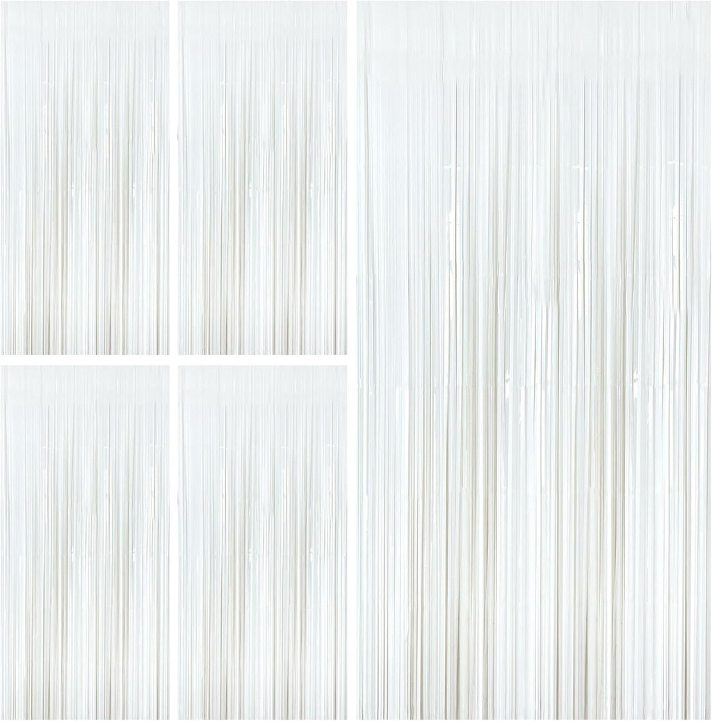 White Foil Fringe Backdrop Curtains by [Brand Name] - Perfect Tinsel Streamers for Birthday & Graduation Celebrations