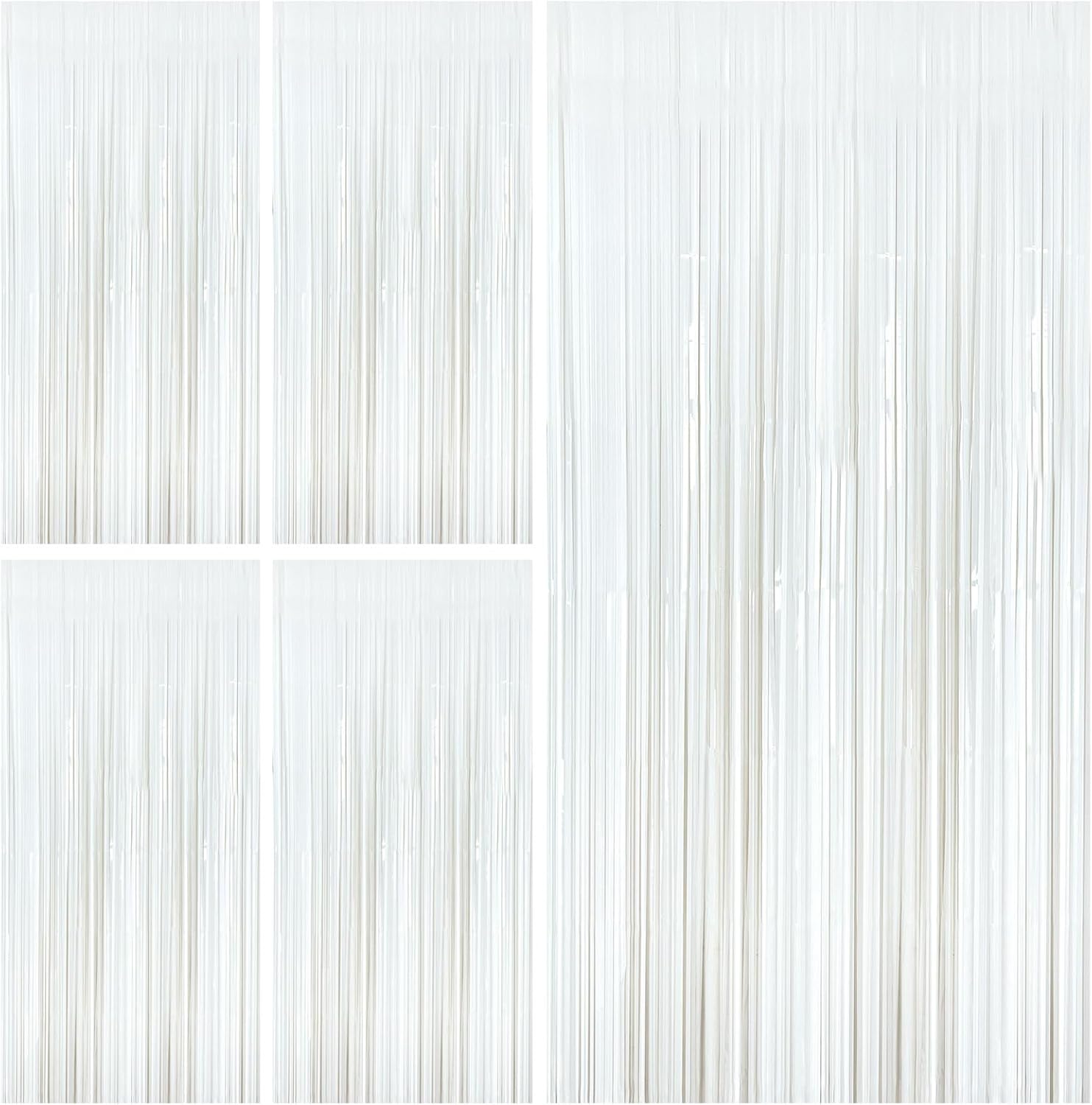 White Foil Fringe Backdrop Curtains by [Brand Name] - Perfect Tinsel Streamers for Birthday & Graduation Celebrations