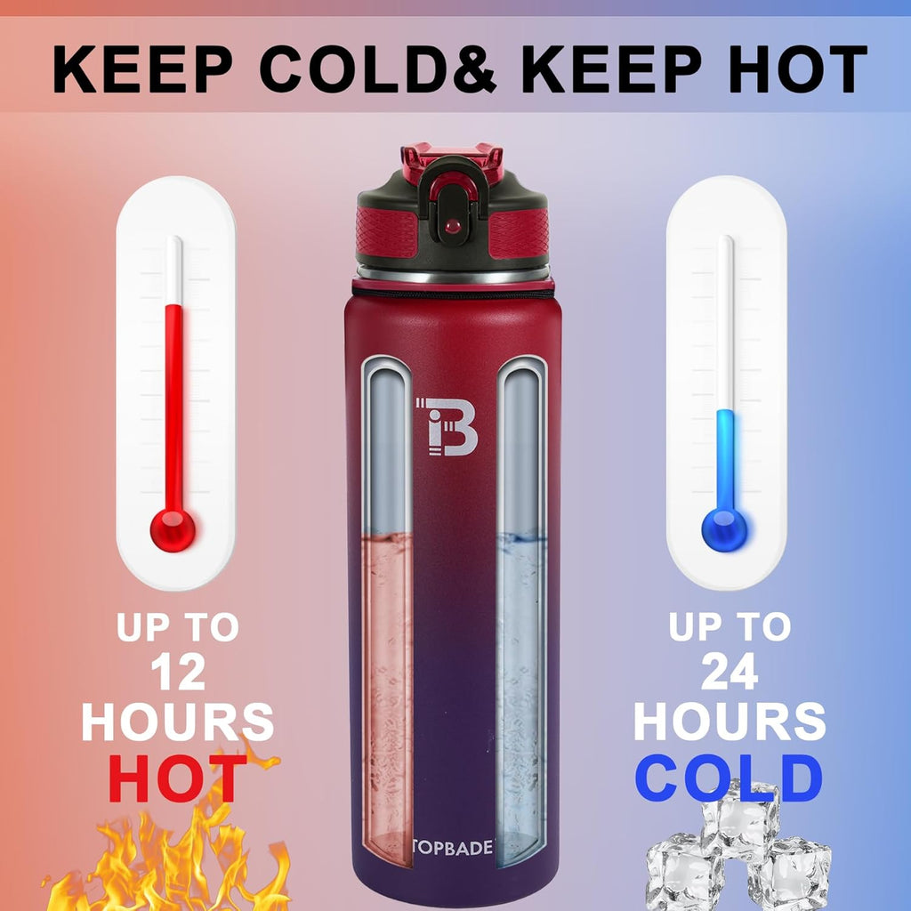 Skiennix 32oz Insulated Water Bottle - Double Wall Stainless Steel with Straw Lid & Paracord Handle
