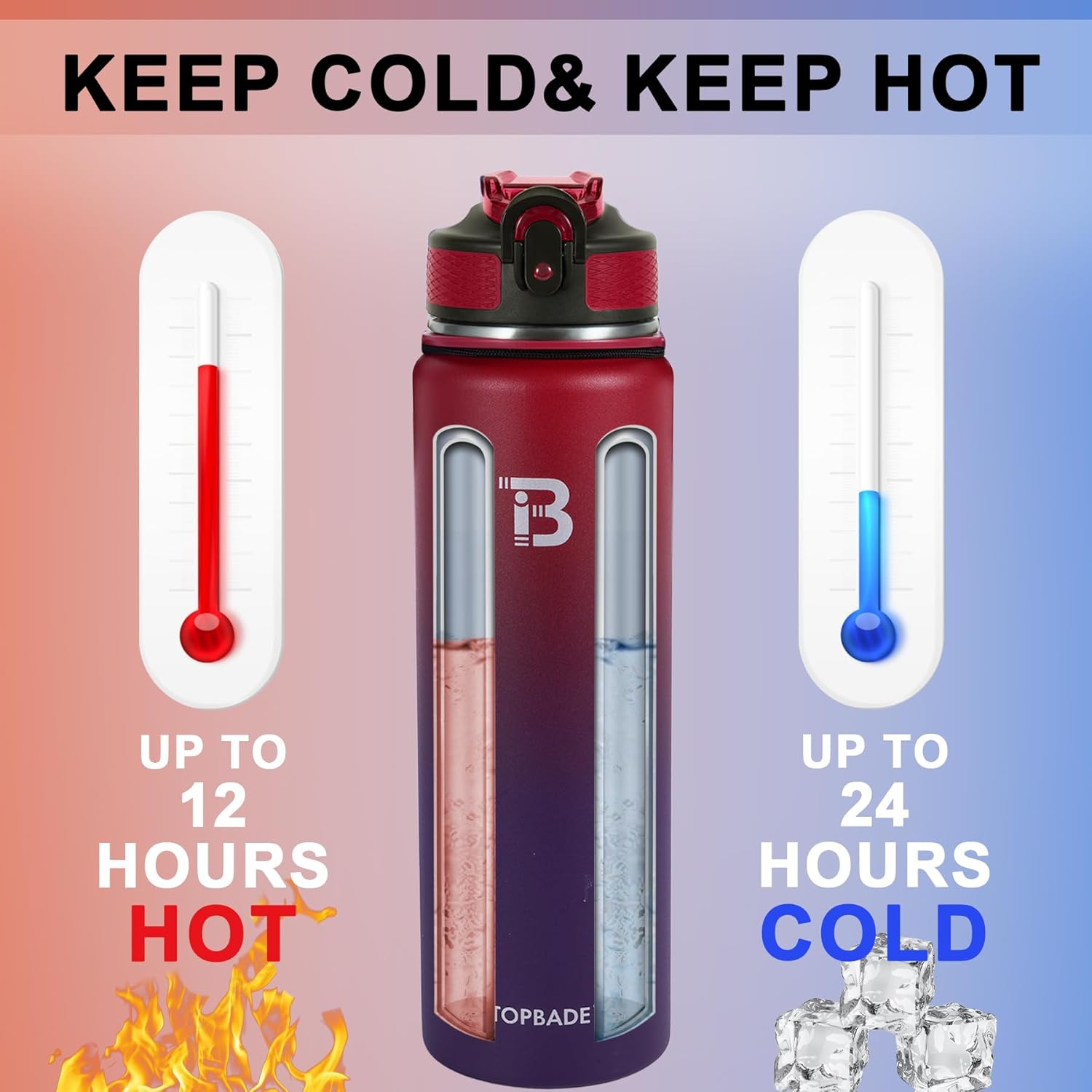 Skiennix 32oz Insulated Water Bottle - Double Wall Stainless Steel with Straw Lid & Paracord Handle