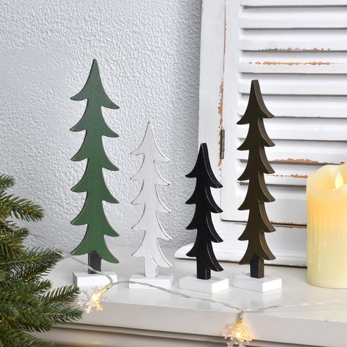 Wooden Christmas Tree Decor Set, 4pcs Mini Christmas Trees for Table Centerpiece, Rustic Wood Christmas Decor for Holiday Shelf, Tiered Tray, Farmhouse Indoor Decorations (4pcs)