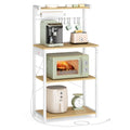 VASAGLE Kitchen Bakers Rack with Power Outlet, Coffee Bar 4-Tier with 8 S Hooks, Microwave Stand, Adjustable Shelf, for Small Spaces, Golden Oak and Cloud White UKKS014Y01V1