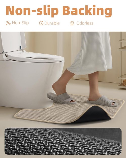 PADOOR Braided Toilet Rugs U Shaped, Non Slip Toilet Mats for Bathroom Floor Machine Washable Super Absorbent Contour Bath Rugs for Toilet Mat Quick Dry U Shaped Toilet Rug, 20''x24'' Light Beige